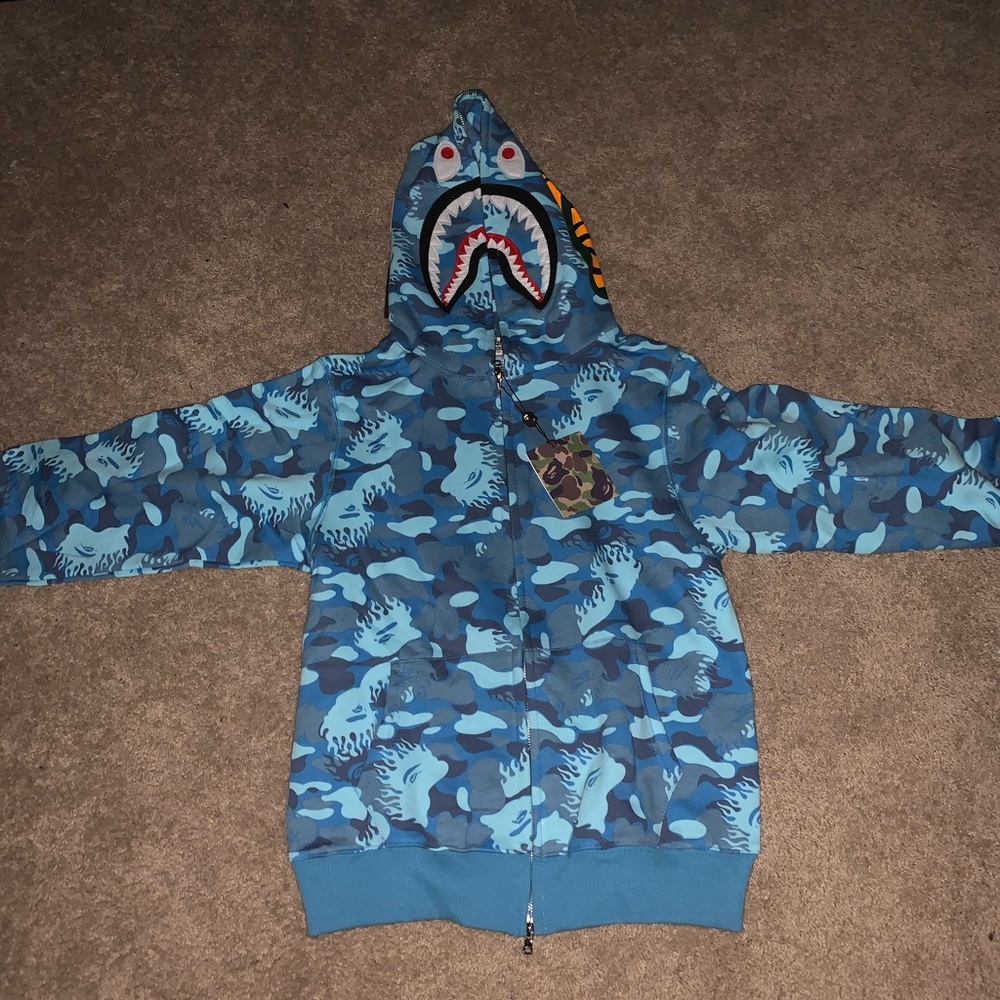 Bape Fire Camo Blue Hoodie Size Medium